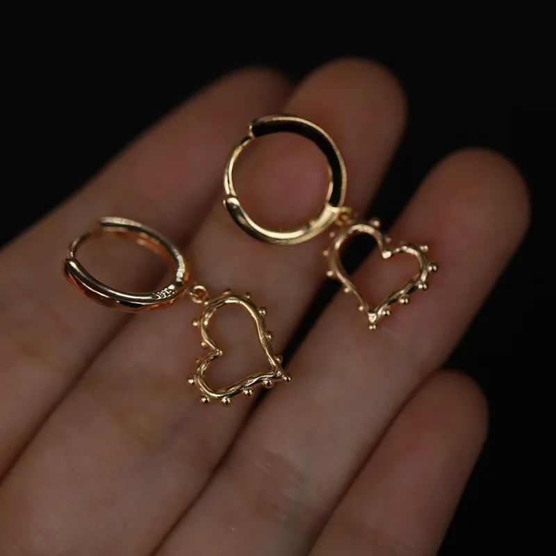 1pair Champagne 10mm Серьги из стерлингового серебра 925 пробы, модные, полые, сердце, короткий кулон, висячие серьги, сладкий тренд, женские серебряные серьги для девочек, ювелирные изделия - Окраска металла: 1pair Champagne 10mm
