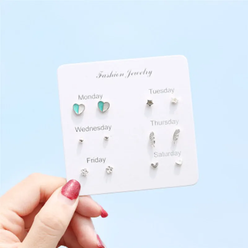 

12 Pieces /Set Lot Creative Simple Small Stud Earrings for Girls Unisex Zircon Silver Color Cartilage Earrings