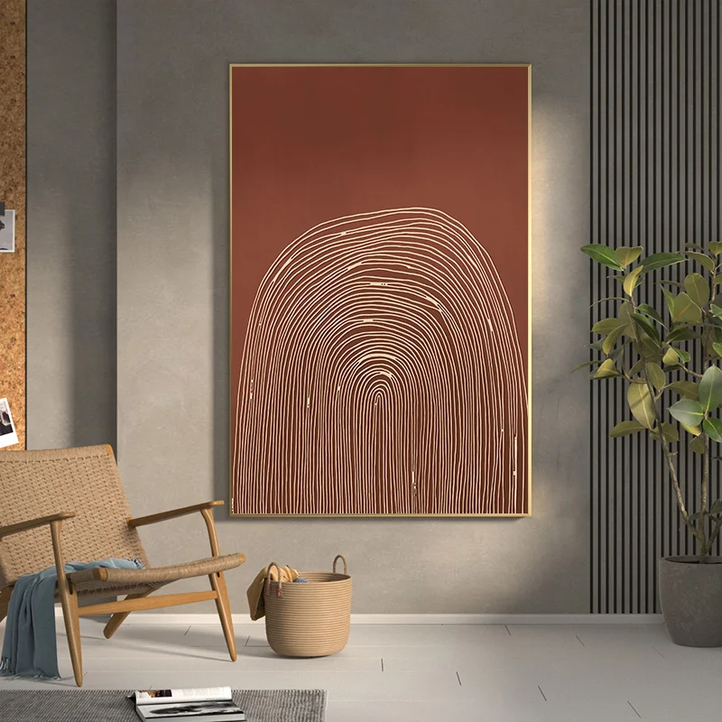 

Simple and contemporary Nordic abstract geometric line orange sitting room porch mural poster prints canvas to decorate picture