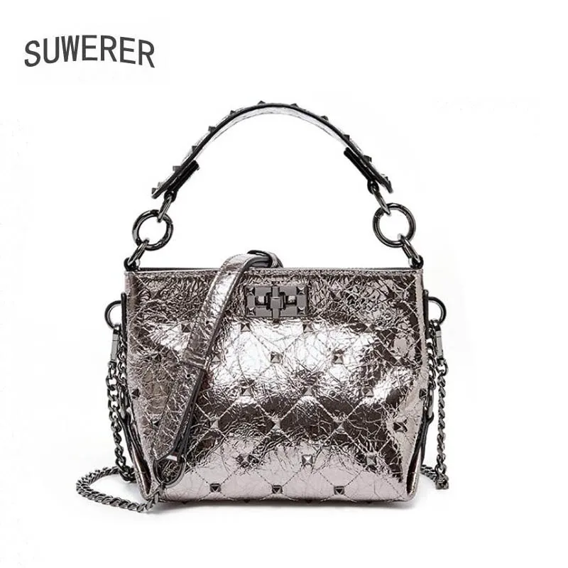 

SUWERER New Women Leather bag leather luxury handbags cowhide leather shoulder bag women fashion Female bag