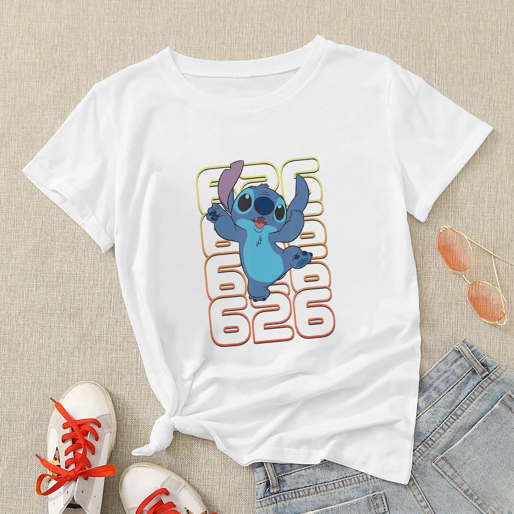 

Funny Stitch Women T-Shirts Comfy Disney Tops 626 Basic White Female Exquisite Clothes Hot Selling Leisure Short Sleeve Tshirts