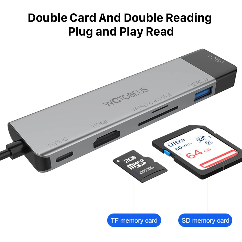 Док-станция WOTOBE 6 в 1 USB Type-C HDMI совместимая с 3 0 | Мобильные телефоны и аксессуары
