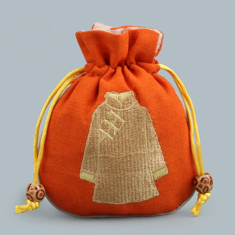 Тканевая льняная кружевная сумка с круглым краем для одежды вышивкой сумочка