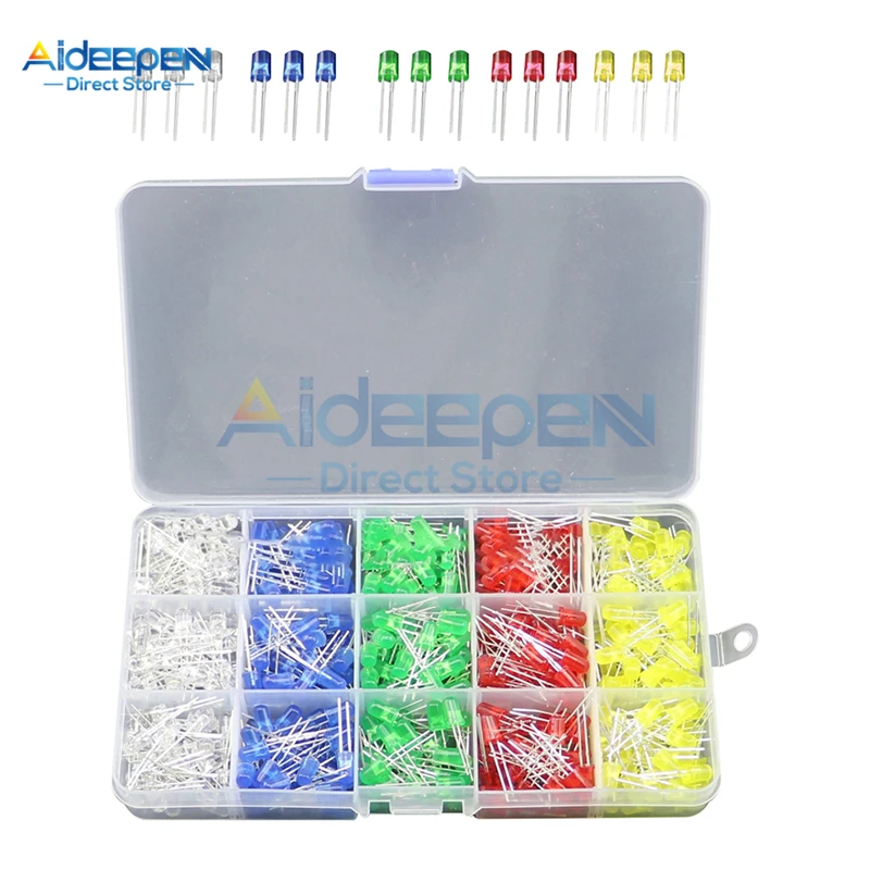 

500Pcs/Box 5mm LED Diode Yellow Red Blue Green White Assortment Light DIY Kit 5MM LED Round Light Emitting Diode For Lighting