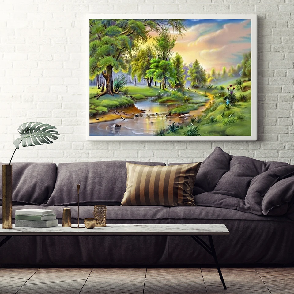 

DIY 5D Diamond Painting Kit Landscape Dusk River Full Round Diamond Rhinestone Embroidery Home Decor Painting Diamond Art Kit