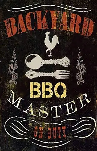 

Metal Wall Sign Backyard BBQ Master Home Courtyard Outdoor Wall Art Decoration Old-fashioned Retro Square Metal Sign 8X12 Inches