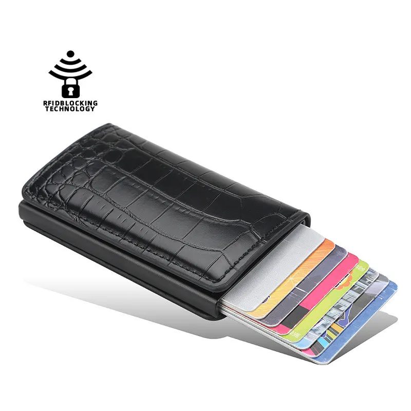 

Men Smart Wallet Rfid Safe Anti-theft Holder Women Small Purse Bank ID Cardholder Metal Thin Case PU Leather Card Clip Bag