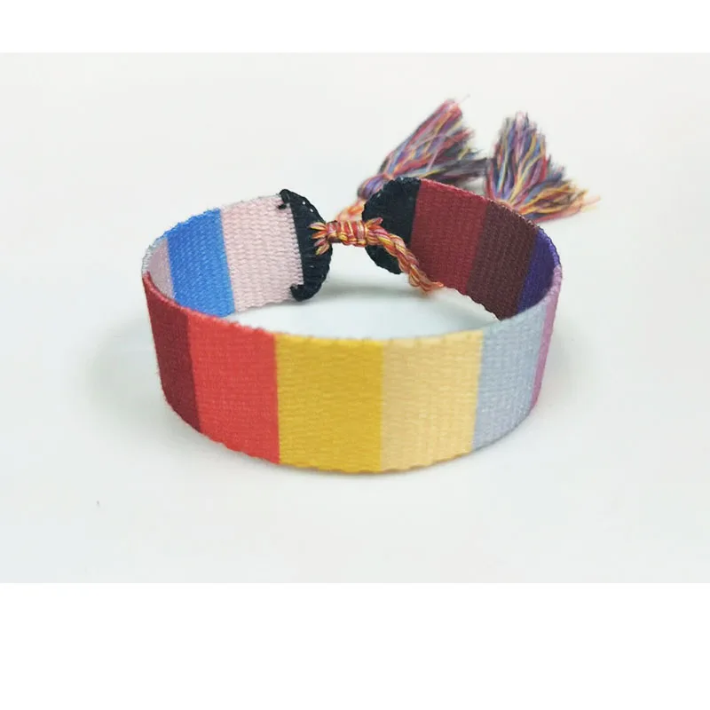 Модный брендовый браслет из радужной хлопчатобумажной ткани регулируемый для