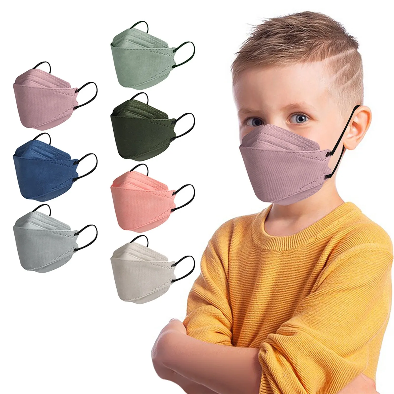 

10PC Kids Face Masks Disposable Nonwove 4 Layer Filter Breathable Masks For Boys Girls 3d Design Face Protect Earloop Bandage