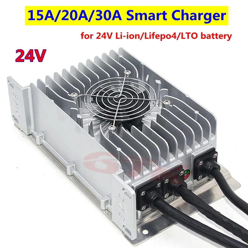 

Smart 24V 15A 20A 25A 30A fast Charger for 24V 7S li ion 8S Lifepo4 10S LTO lithium battery pack 24v electric sightseeing car