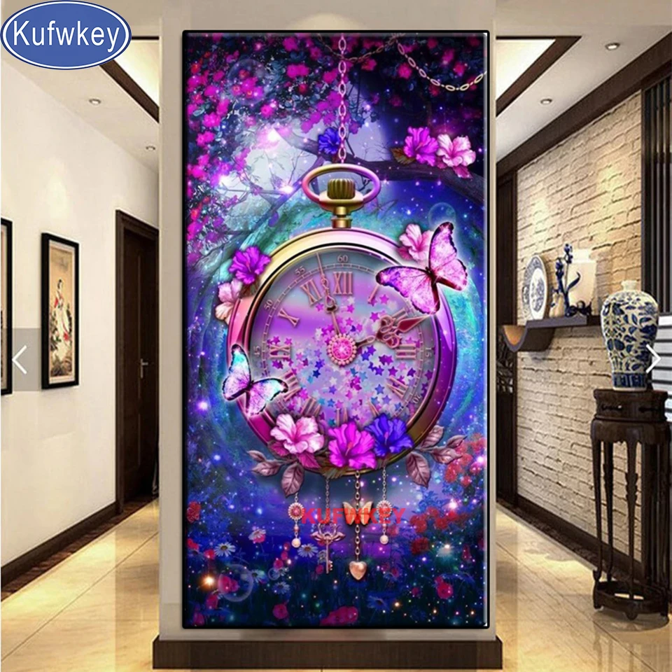 

Diamond Mosaic Fake clock Home Decoration,5D DIY Diamond Embroidery Fantasy Feather Butterflies,Diamond Painting Cross Stitch 3d