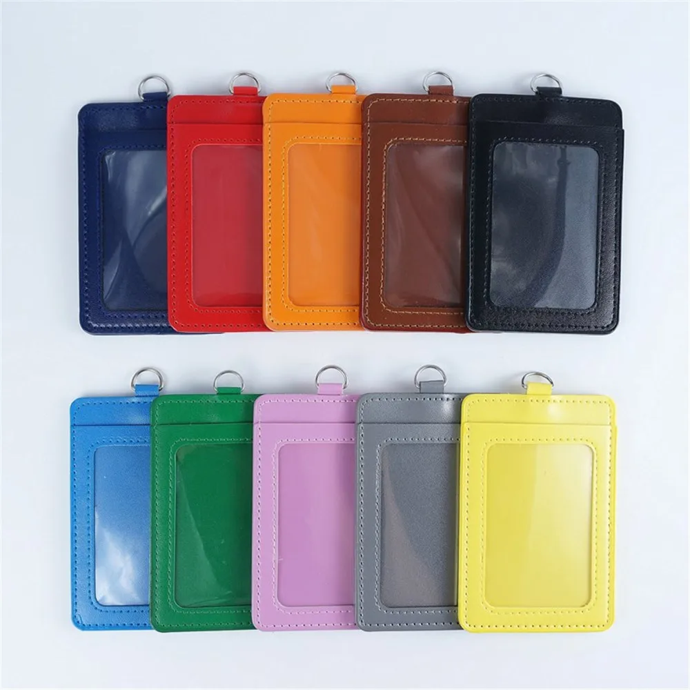 

2pcs Solid Color PU Leather Double Card Sleeve ID Card Holder Staff Nurse ID Students Bus Card Case Credit Bank Card Cover