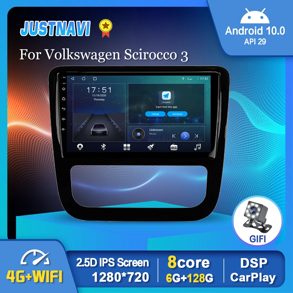 

JUSTNAVI Car Radio For Volkswagen Scirocco 3 2008-2014 Android 10.0 Autoradio Navigation GPS Multimedia Player DSP Carplay OBD