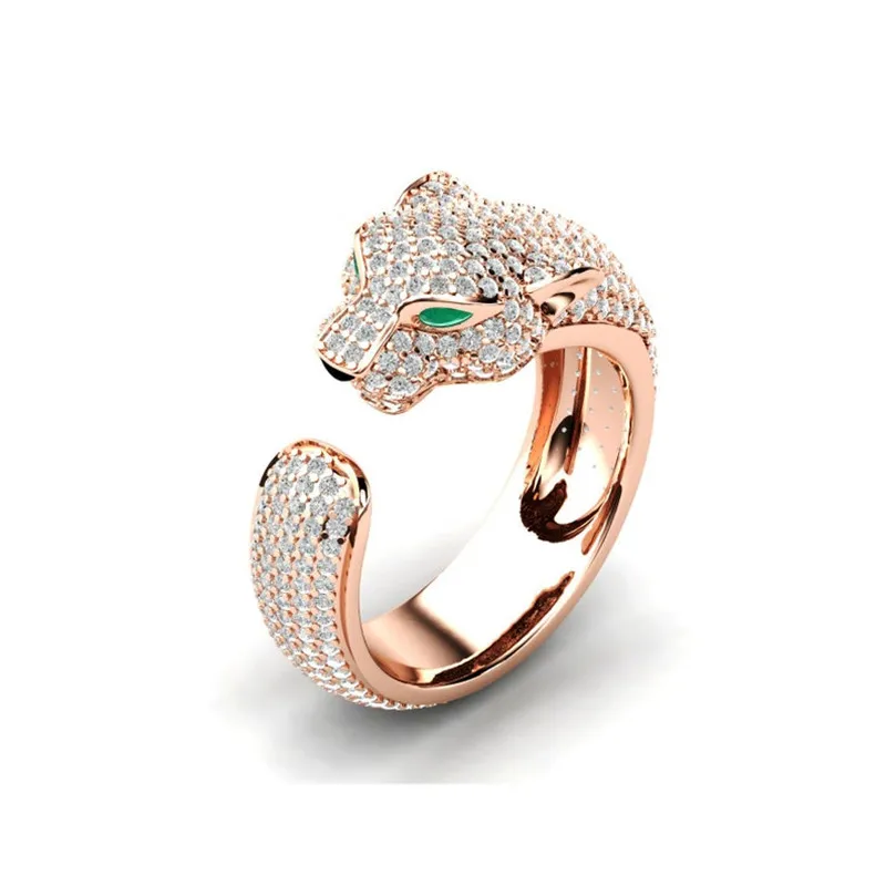 RoseGold Классическое женское регулируемое кольцо модное Кристальное инкрустированное кольцо Леопард личность унисекс открытие кольцо с изменяемым размером вечерние ювелирные изделия подарок - Цвет основного камня: RoseGold