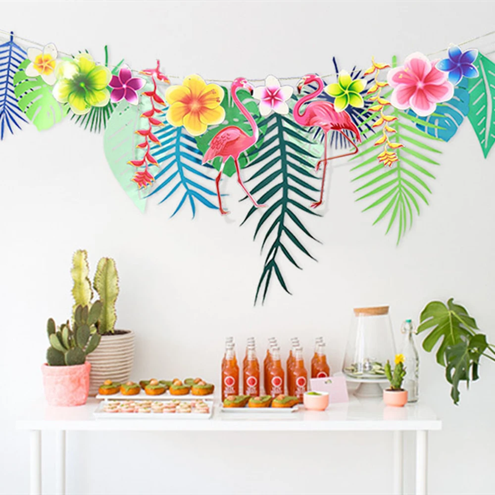Летние тропические праздничные баннеры Monstera leaf flamingo ананасовые 1 комплект