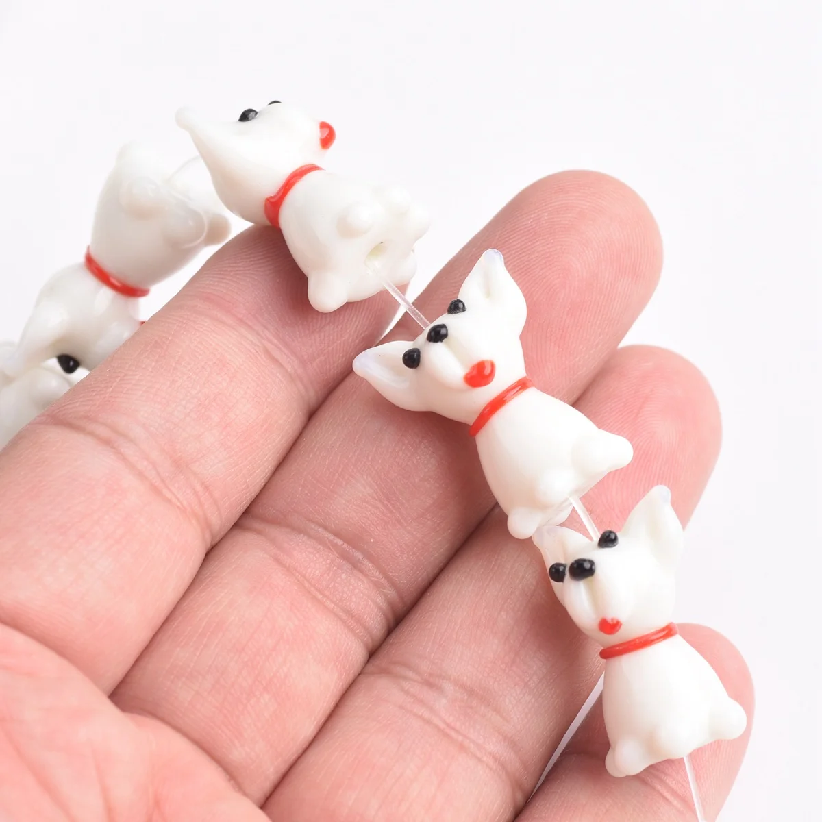 

2pcs 24x16mm White Dog Shape Handmade Lampwork Glass Loose Beads for Jewelry Making DIY Crafts Findings