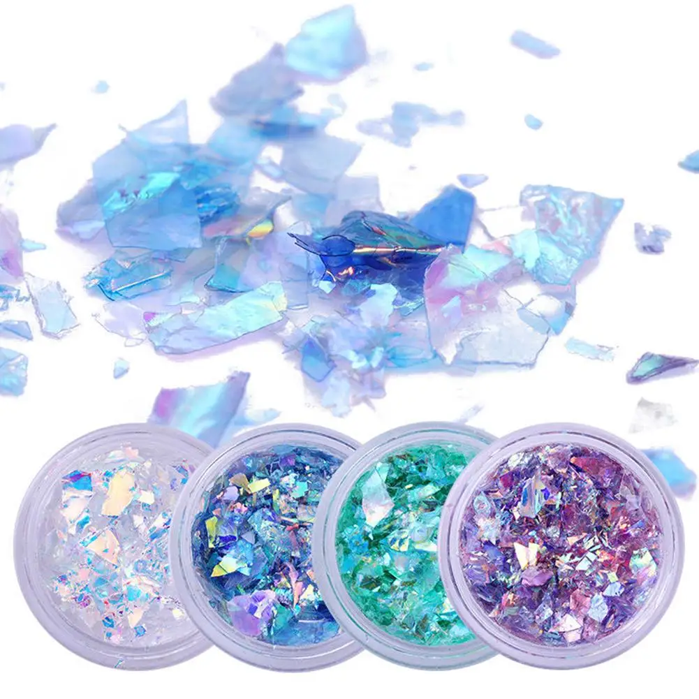 Holographic Nail Glitter Sequins Sparkly 3D Thin Butterfly Flakes Polish Nail Giltter Sequines Fluorescent Glass Paper Dust