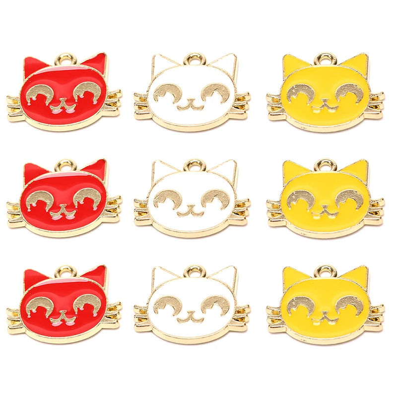 10 шт DIY сплав эмаль милый питомец кошка голова котенок талисманы металл животное