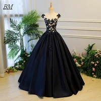 2021 high quality black puffy quinceanera dress ball gown applique beads crystals sweet 16 prom party birthday gown bm711