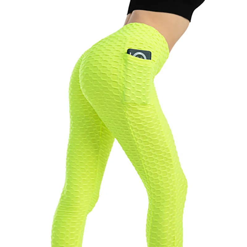New Ladies Sports Gym Pocket Seamless Pants Bubble Yoga Pants High Waist Stretch Slim Sweat-Absorbent Sports Leggings 2021