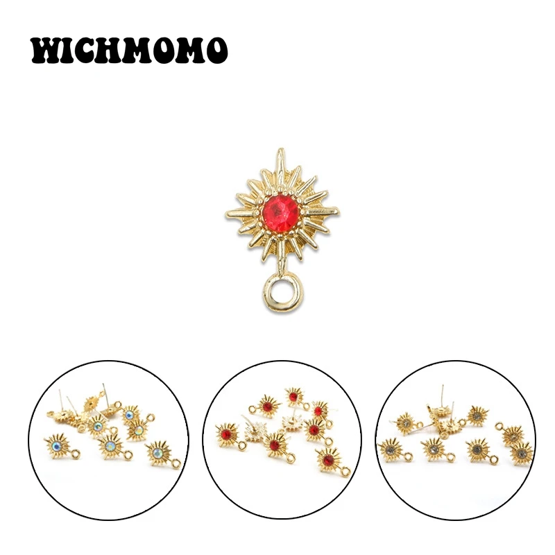 

New 15*10mm 6pcs Zinc Alloy Star Sun Inlay Crystal Bead Earring Base Connectors Linkers for DIY Earring Jewelry Accessories