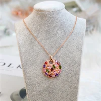 womens classic shiny colorful zircon pendant necklaces multicolor flower rose gold charming necklace pendants jewelry best gift