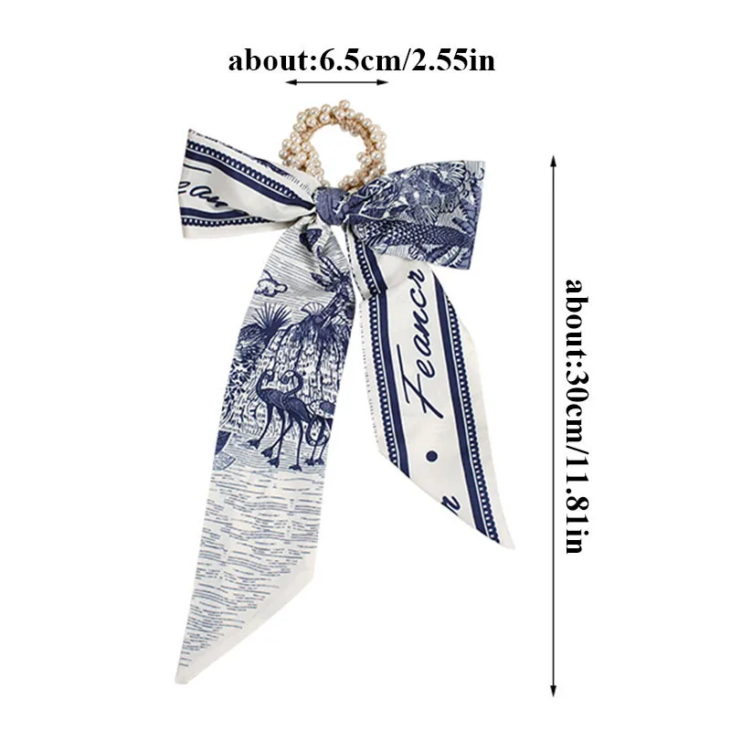 

Fashion Ribbon Fabric Hair Ropes Hair Accessories Female Sweet French Style Pearl Scrunchies Ponytail Holder Rubber Rope