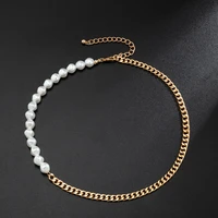 kunjoe fashion vintage imitation pearls chain choker necklace for men women hip hop punk irregular chain necklace male jewelry