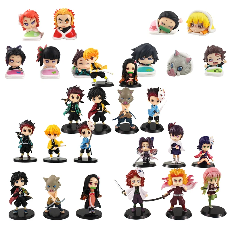 

3-9cm Demon Slayer Kimetsu no Yaiba Nezuko Tanjirou Tsuyuri Zenitsu Kochou Shinobu Giyuu Inosuke PVC Q Version Figure Toys Dolls
