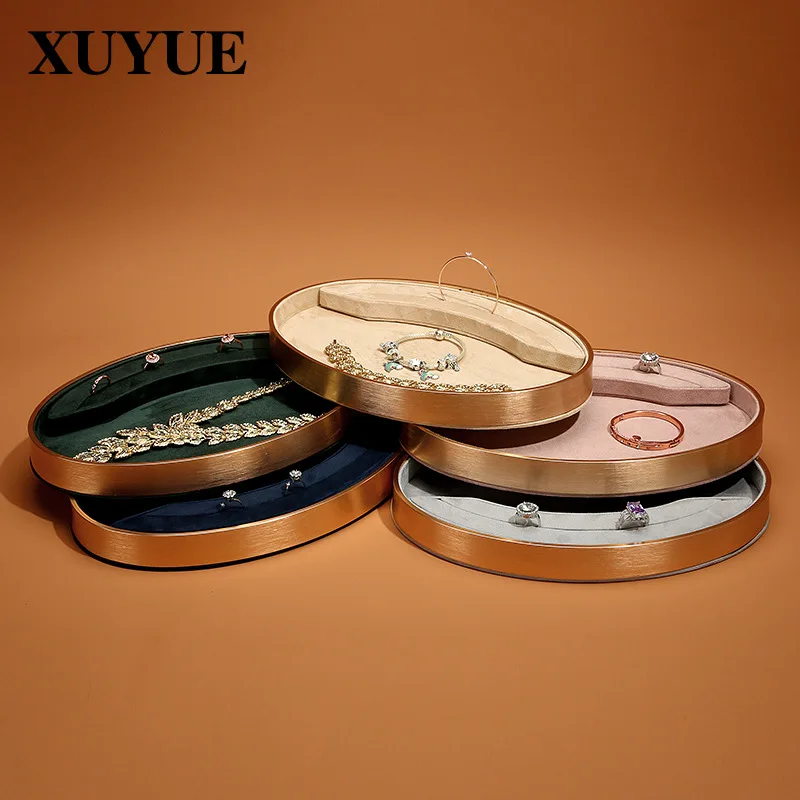 New jewelry tray metal oval jewelry props display jewelry tray jewelry pallet display stand spot