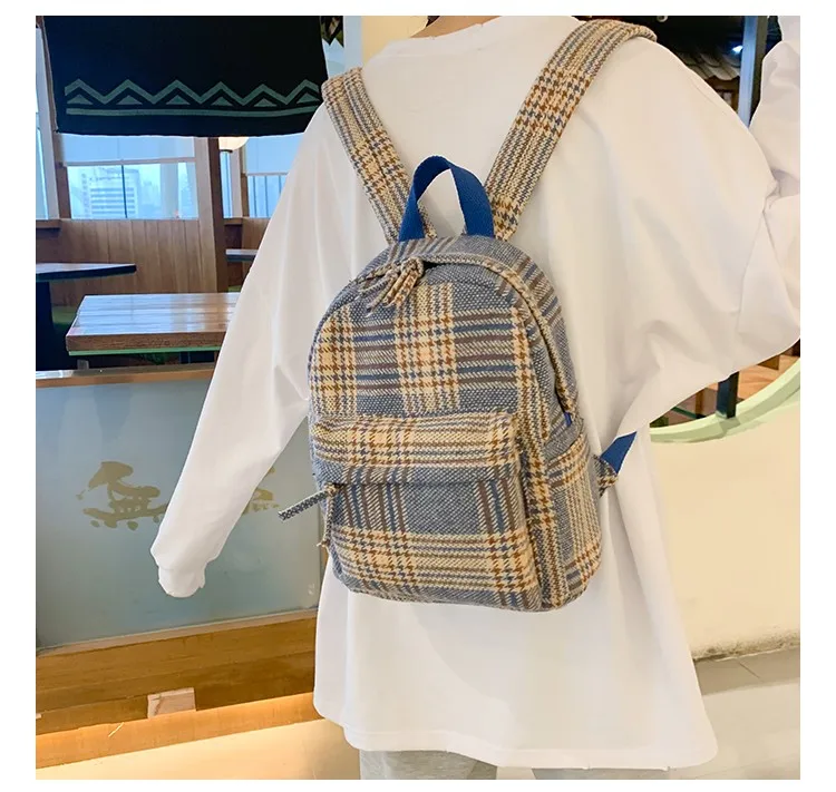 Зимние полосатые контрастные цвета шерстяная одежда рюкзак женский Корейская