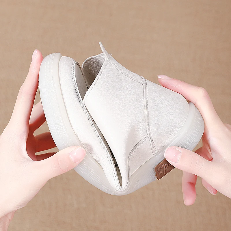 Women New Fashion Cow Split Casual Ankle Boots Ladies All-match Breathable Comfy Leather Shoes Lace-up Leisure Mid-high Footwear