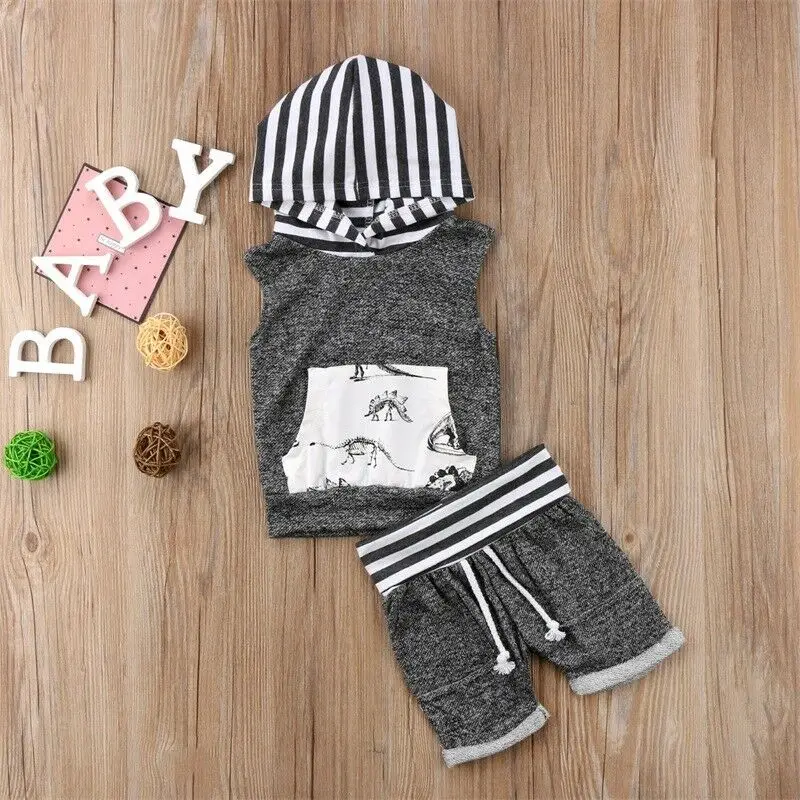 Футболка и шорты для мальчиков 2 шт. комплект одежды с динозавром милые детские