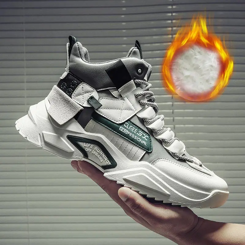 

Hightop Warm Winter Shoes for Men Trekking Sneakers Men's White Sports Shoes Sport Man Sneakers Male Running Shoes Fur B-897
