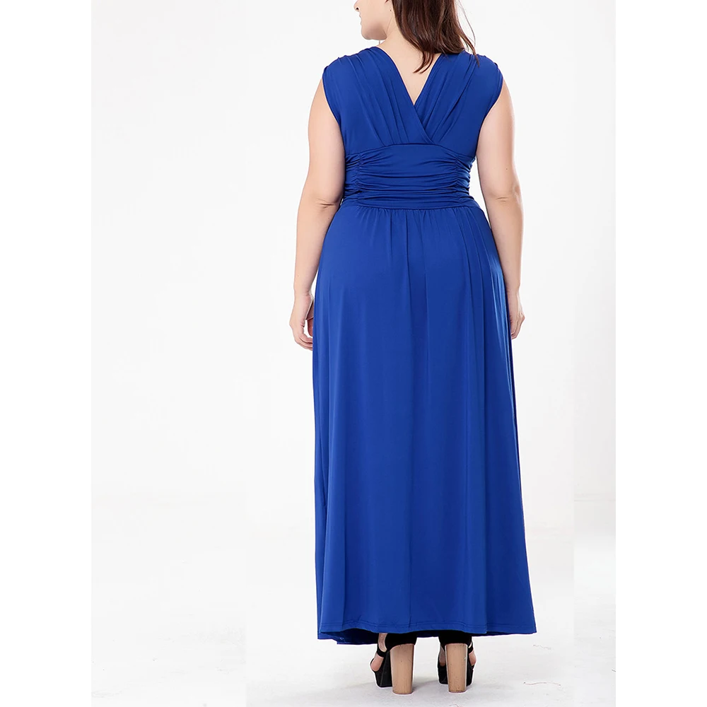 Женское вечернее платье макси с V образным вырезом без рукавов|plus size maxi|dress womenparty