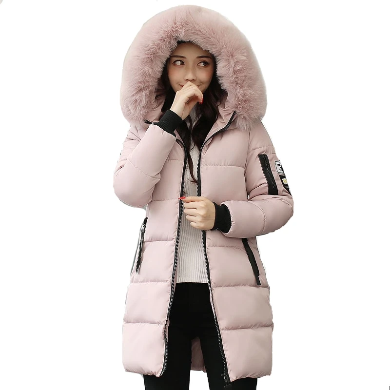 

Женская толстовка большого размера 3XL, зимняя куртка с длинным меховым воротником, теплое плотное пальто, женская куртка с хлопковой подкла...