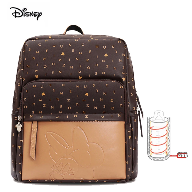 Brown Disney, сумка для мамы, женская, многофункциональная, подгузник, детская, USB, бутылка, изоляция, сумка для беременных, большая емкость, рюкзак для подгузников, красный - Цвет: Brown
