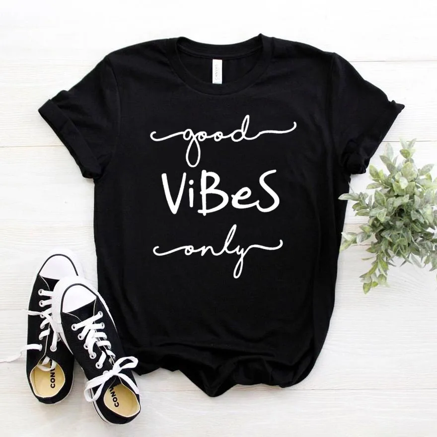 

Good Vibes Only женские хлoпкoвaя пoвсeднeвнaя забавная футболка для маленькой леди верхний тройник битник Прямая поставка NA-326