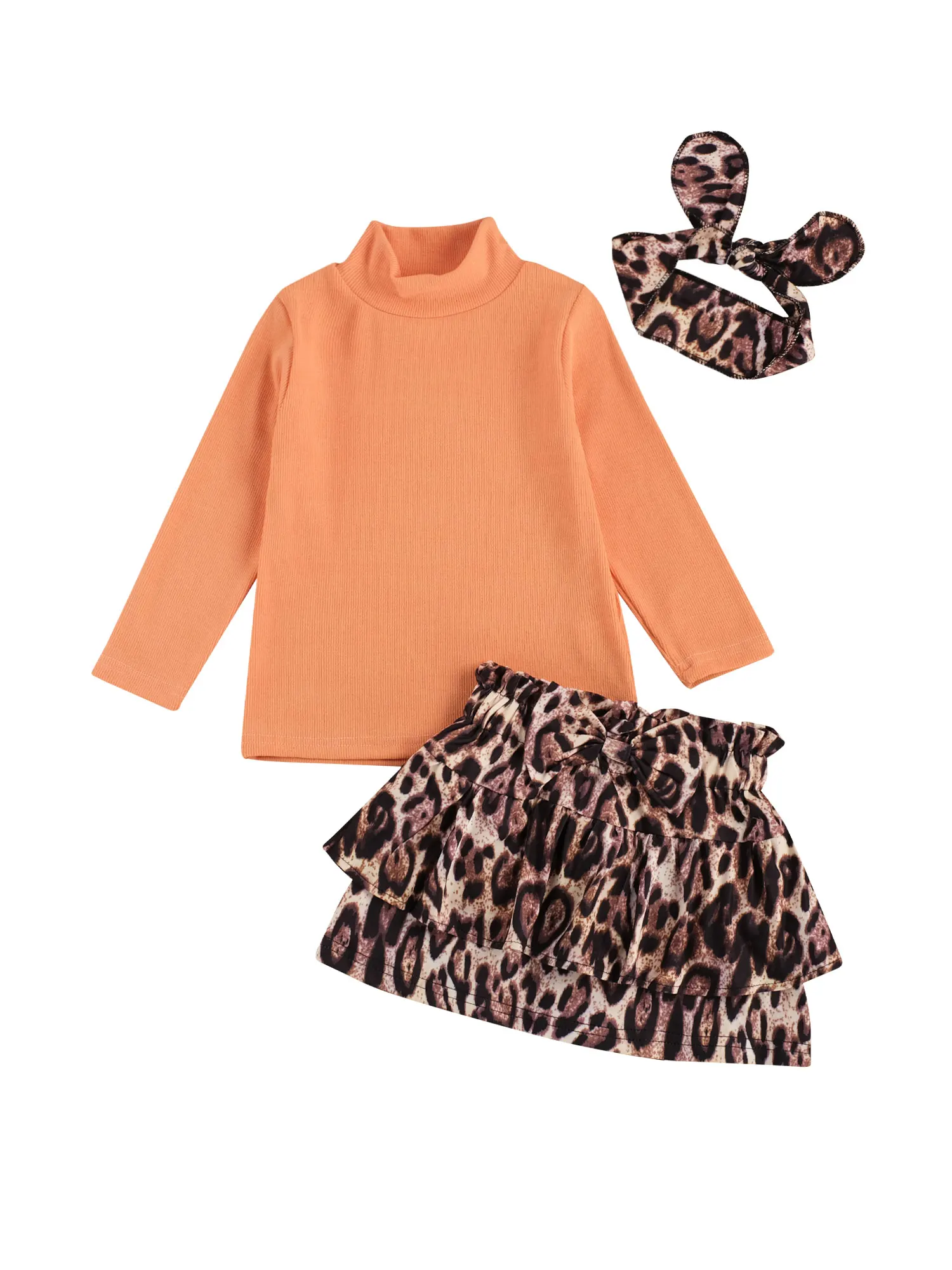 

Kids Baby Girls 3-piece Outfit Set Long Sleeve Top+Leopard Skirt+Headband Set for Children Girls