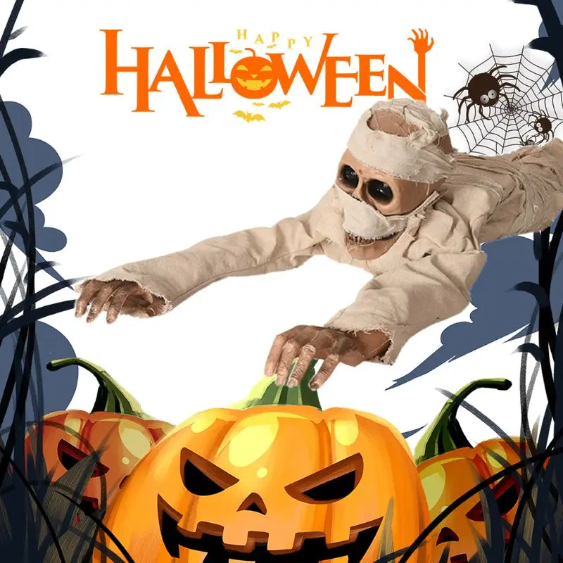 

Electronic Creepy Mummy Voice Control Induction Scary Halloween Crawling Ghost for front Yard Patio Lawn Garden Party House