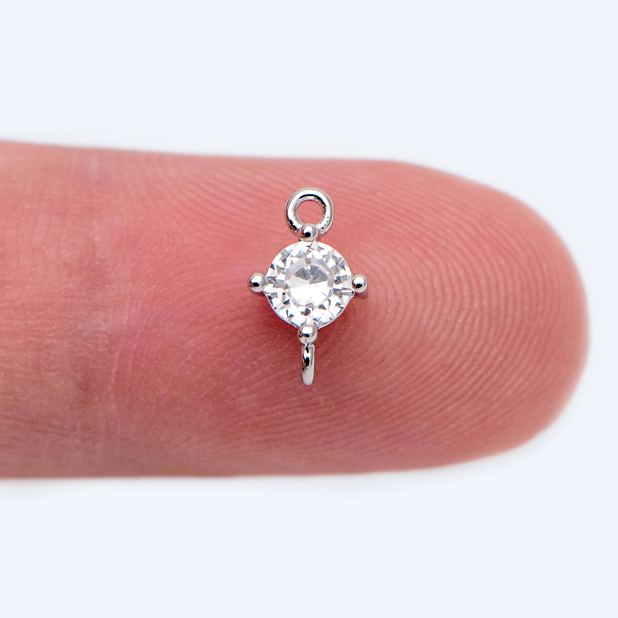 

10pcs Silver Tone CZ Connector 6x9mm, Rhodium Plated Brass Cubic Zirconia Charms (GB-1106-2)
