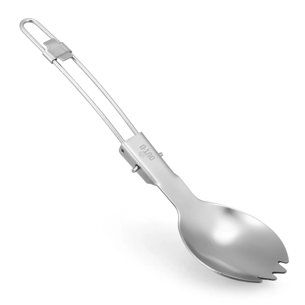 Титановая Складная ложка Spork резак нож походная посуда для кемпинга столовая ложка Beaf Мясорубка фруктовая Вилка десертная чайная ложка