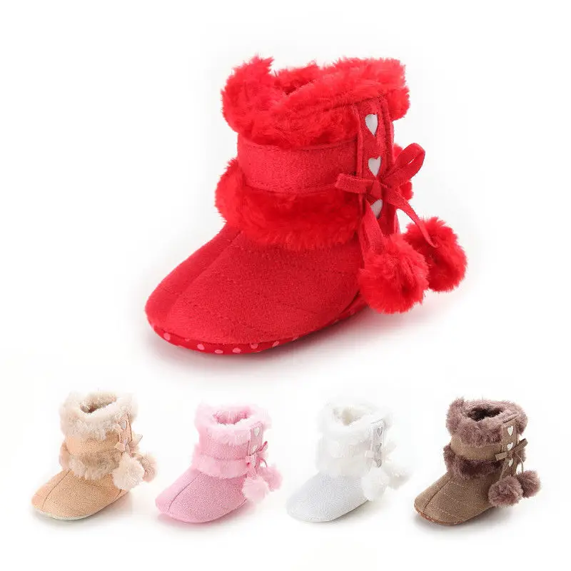 Newborn Baby Toddler Baby Girl Shoes Soft Crib Sole Shoes Boy Girl Kids Bow Bulb Slip-on Baby Winter Warm Boots 0-18M