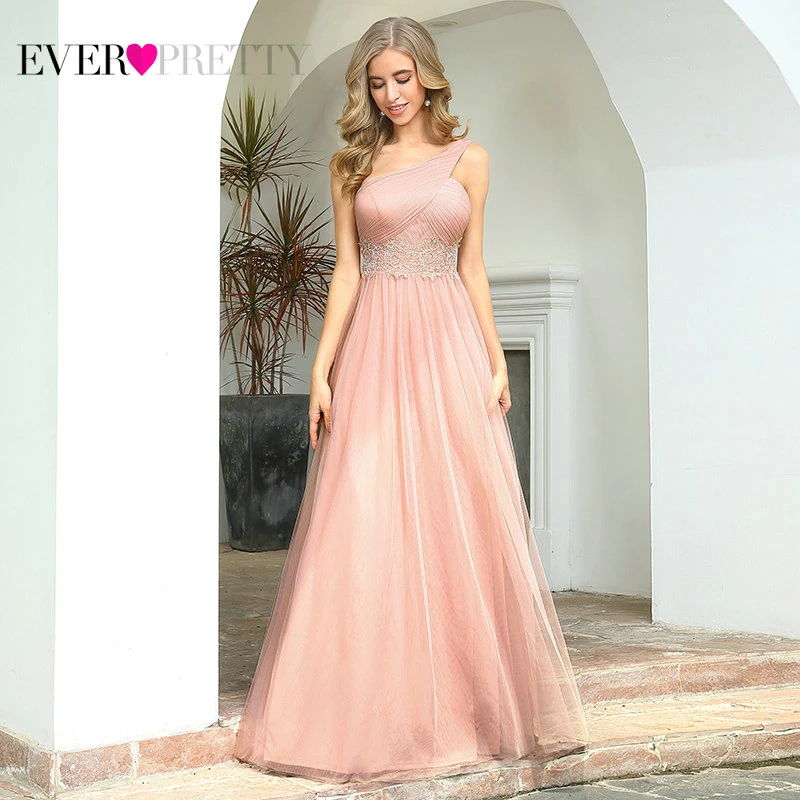 Женское длинное платье подружки невесты элегантное розовое трапециевидной