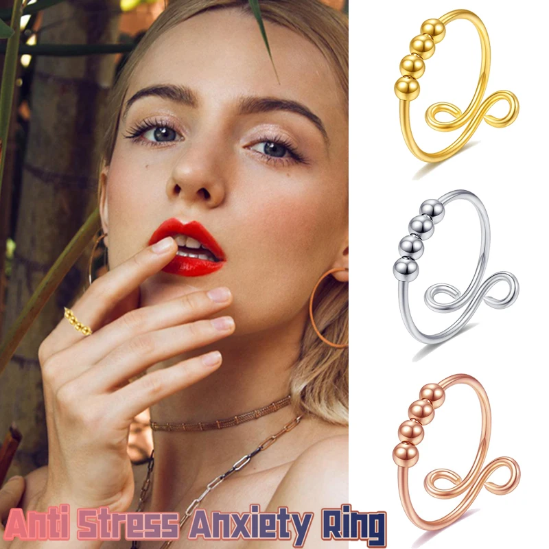 

Fidget Beads Ring For Girl Women Spinner Single Coil Spiral Ring Bead Rotate Freely Anti-Stress Anxiety Ring Toys Jewelry