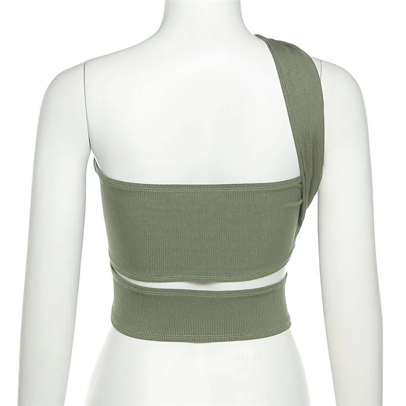 

Fashion Trend Women's Oblique Collar One-shoulder Bandage Exposed Umbilical Slim Fit Inside with Wrapped Chest Ladies Vest