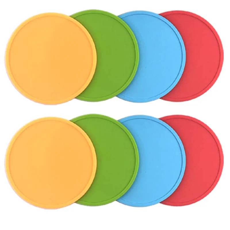 Silicone Plastc Colorful Coasters 8PCS Flat Round Shape Twistable 3MM Mat For Glass Cup Coffee Holder Table Protective Placemat