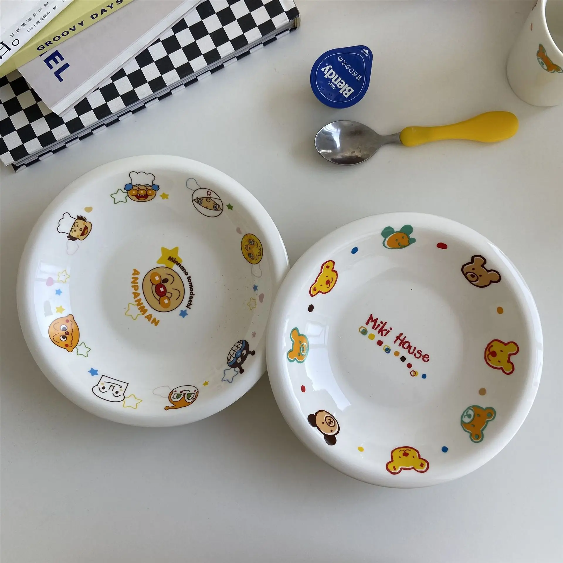 

Ins Style Japanese Childlike Anpanman and Bear Ceramic Plate Cute Children Tableware Tableware for One Person