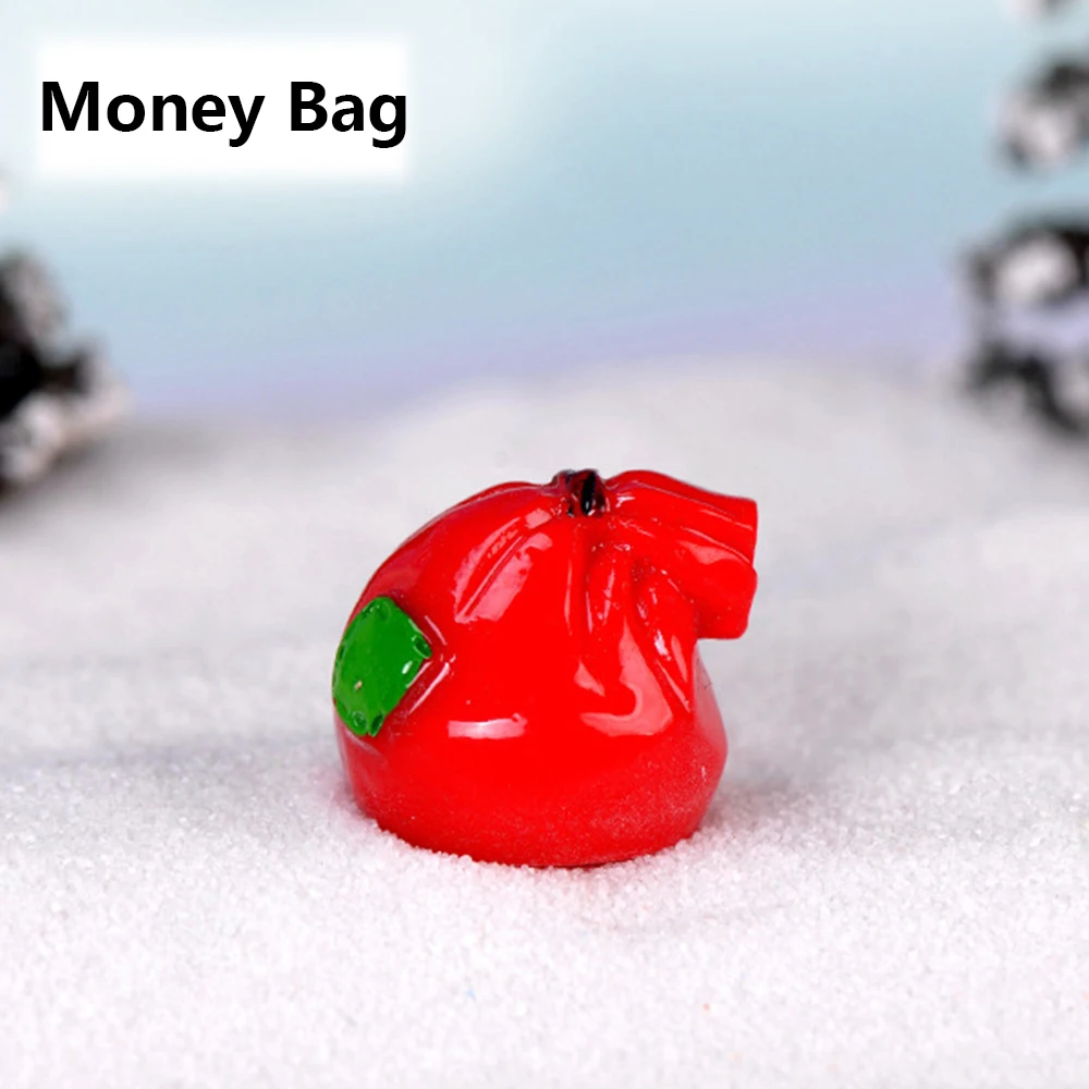 Money Bag 1 шт. миниатюрные из полимерной смолы Снеговик микро пейзаж фигурки Санта Клауса Фея Сад кукла дом бонсай Рождественский Декор игрушки инструмент - Цвет: Money Bag