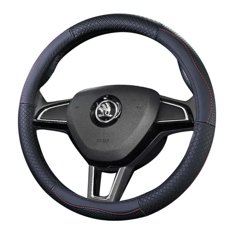 Верхний слой кожаный руль чехлы для skoda Fabia Octavia Scout Rapid Spaceback Superb Kodiaq Karoq Roomster Praktik Yeti